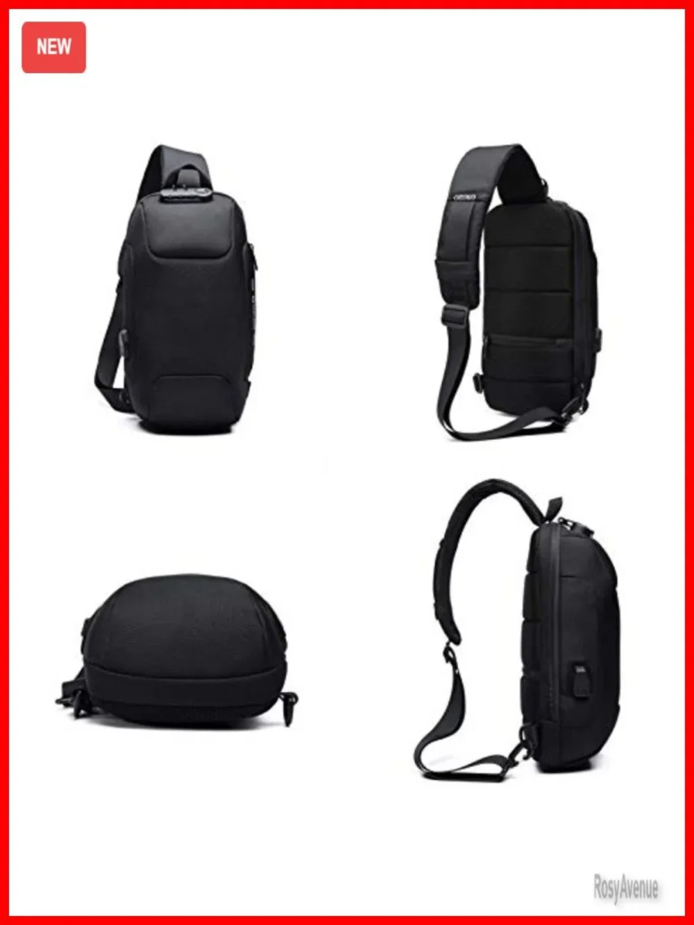 Men's Anti-Theft Sling Backpack Crossbody Bag with USB Charging Port Waterproof